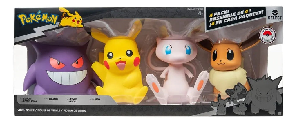 Pokémon Select 4 Pack Deluxe Vinyl -Gengar Pikachu Mew Eevee-
