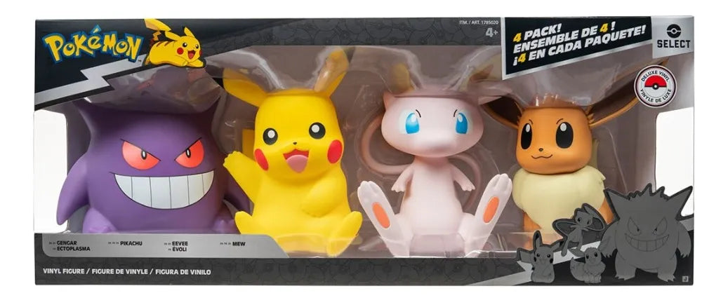 Pokémon Select 4 Pack Deluxe Vinyl -Gengar Pikachu Mew Eevee-