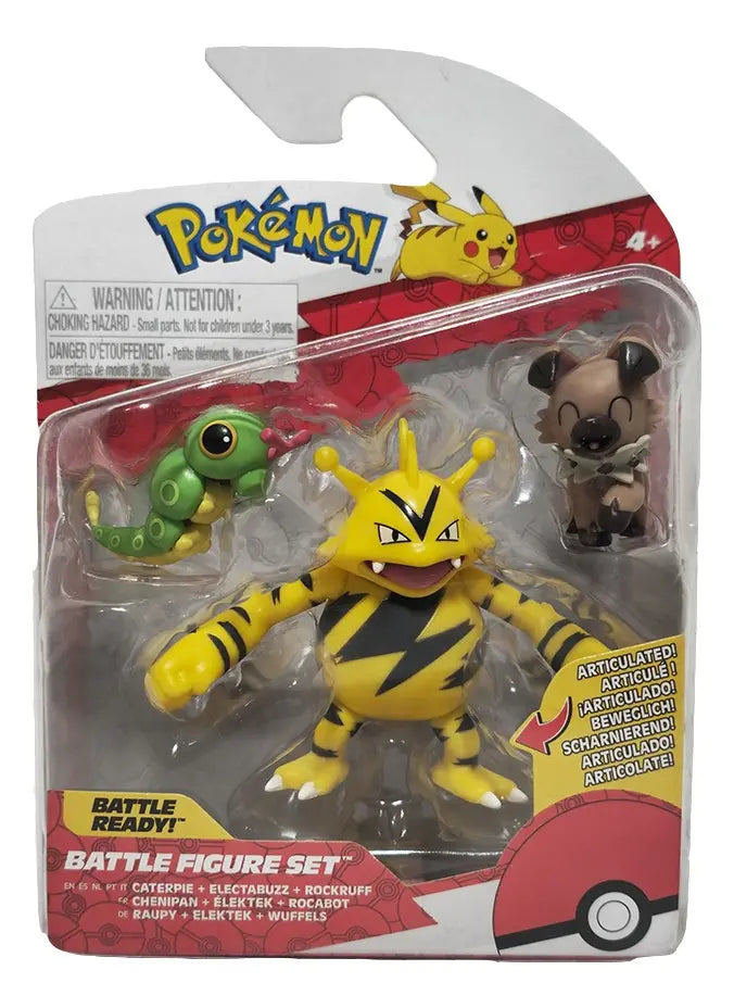 Pokémon Battle Figure Set -Electabuzz Capterpie Rockruff-