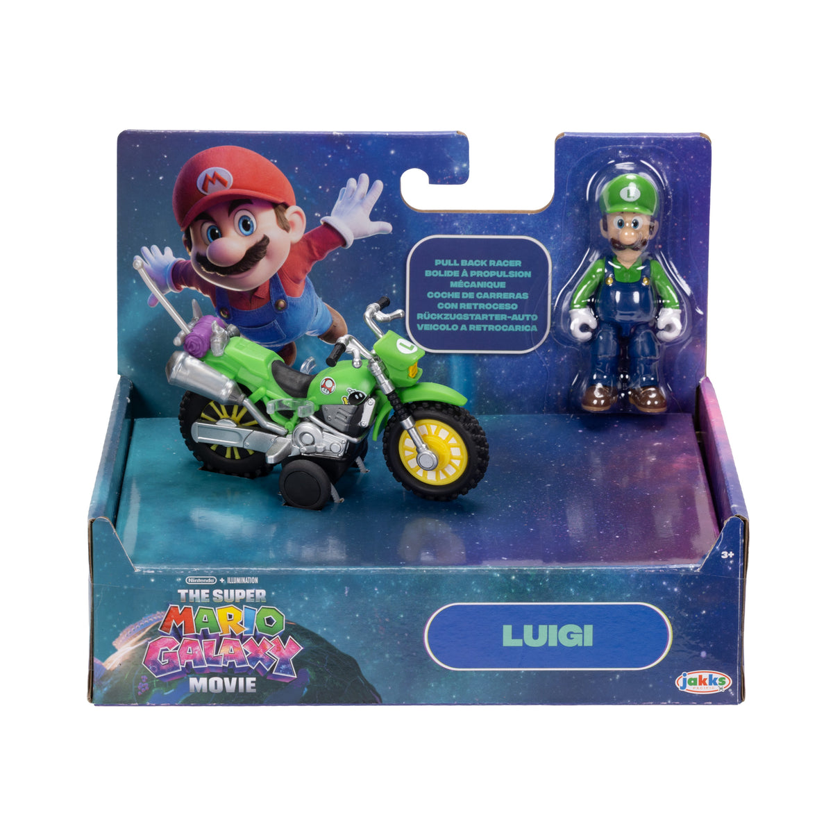 Jakks Pacific Super Mario Galaxy Movie Luigi 6.3 cm Pull Back Motorcycle