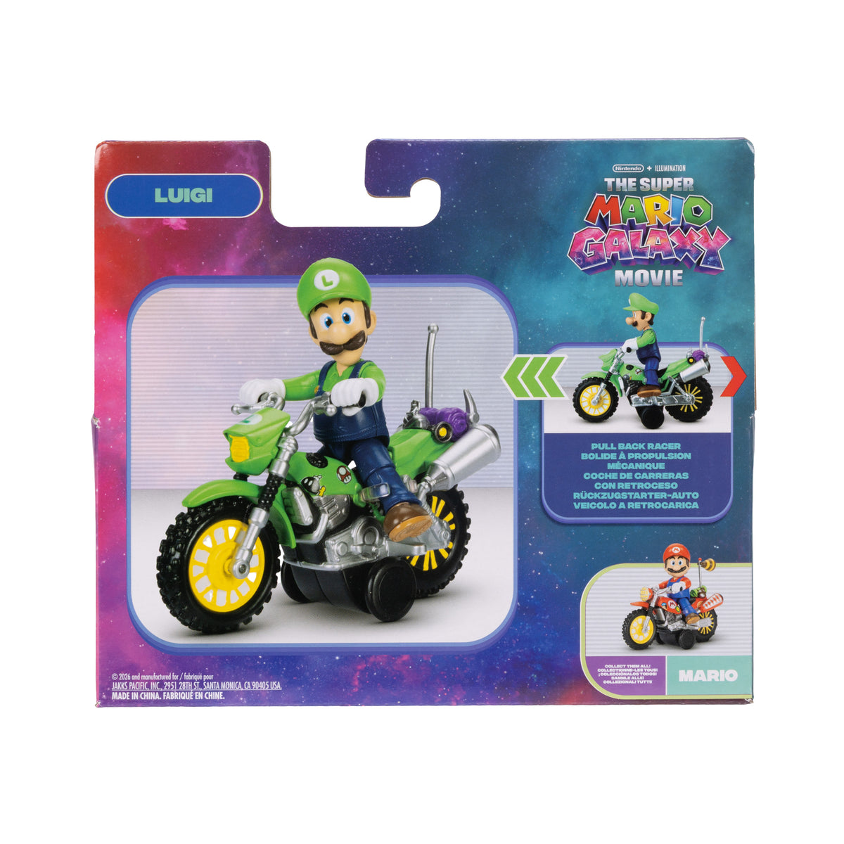 Jakks Pacific Super Mario Galaxy Movie Luigi 6.3 cm Pull Back Motorcycle